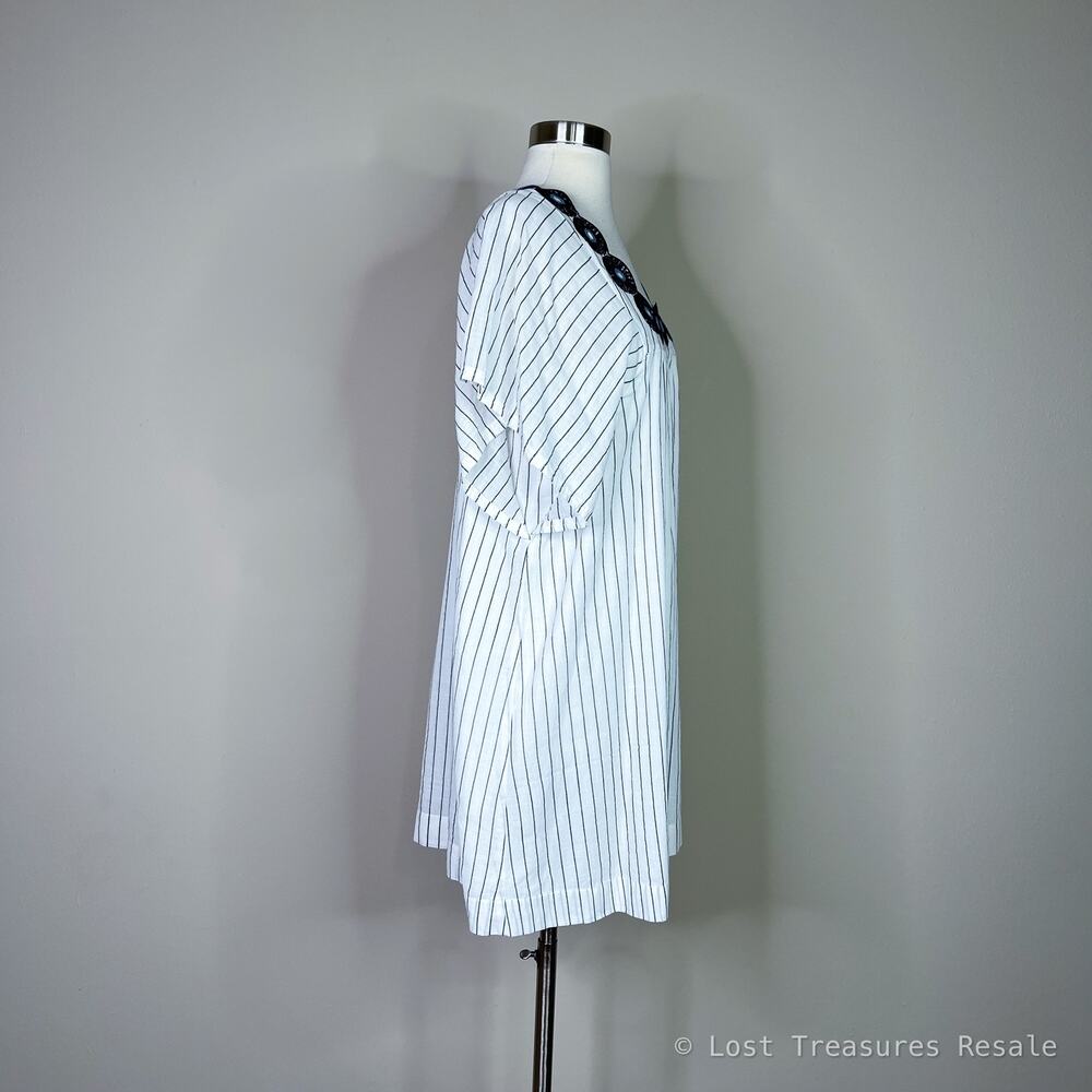 Madewell | White Navy Stripe Embroidered Flutter Sleeve Shift Cotton Dress Small - Picture 5 of 10